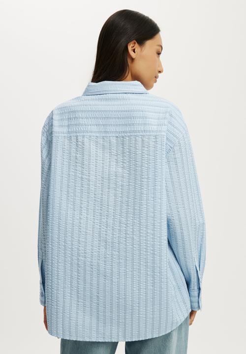 Cotton On - Ella Wrap Long Sleeve Shirt - Holly Stripe/Seaside Blue