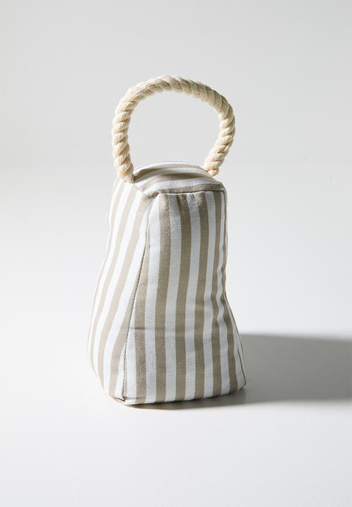 H&S - Stripe Doorstopper - Taupe & White