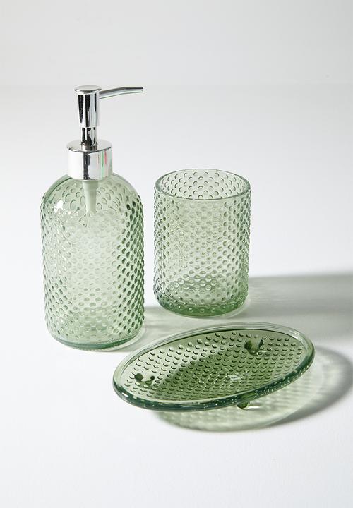 Bathroom Solutions - 3pc glass embossed bath acc set dots - green