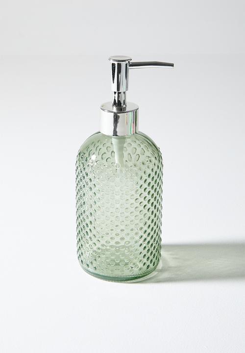 Bathroom Solutions - 3pc glass embossed bath acc set dots - green