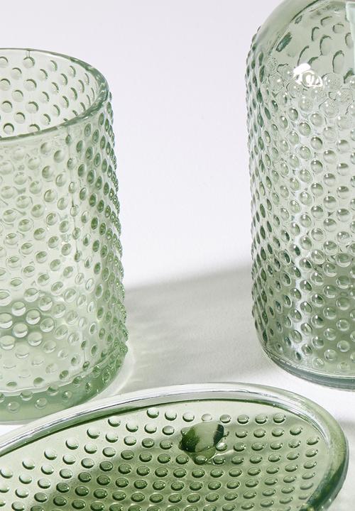 Bathroom Solutions - 3pc glass embossed bath acc set dots - green