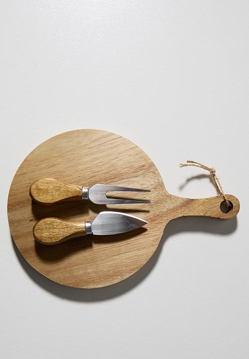 Excellent Houseware - Round Cheese Board with Cheese Knife & Fork
