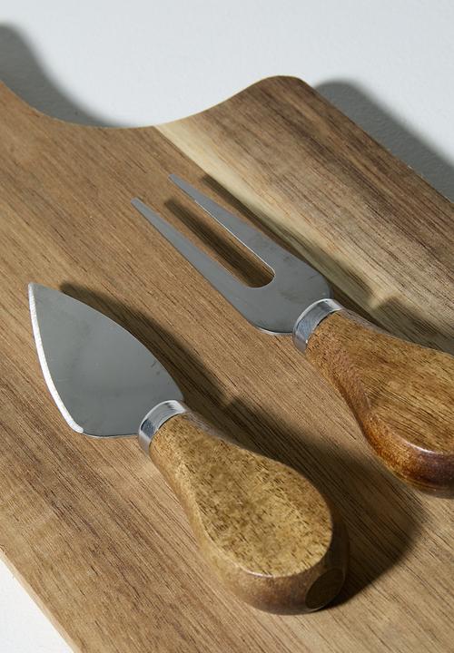 Excellent Houseware - Square Cheese Board with Cheese Knife & Fork - 3pcs Set