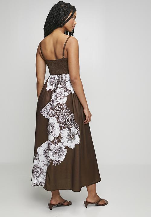Stella Morgan - S/Less Strappy Boobtube Printed Floral A-Line Maxi Dress - Chocolate