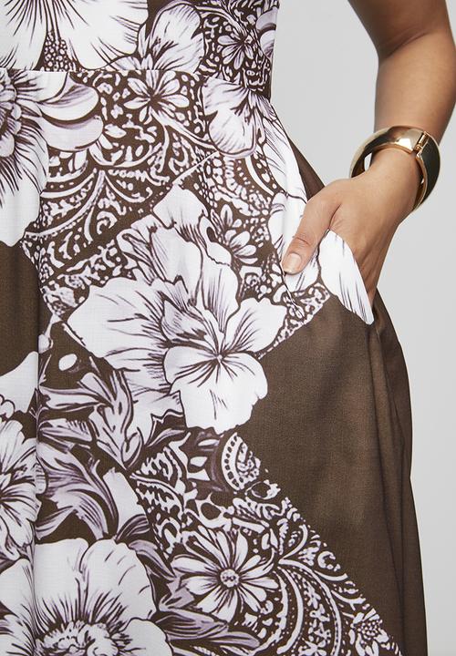 Stella Morgan - S/Less Strappy Boobtube Printed Floral A-Line Maxi Dress - Chocolate