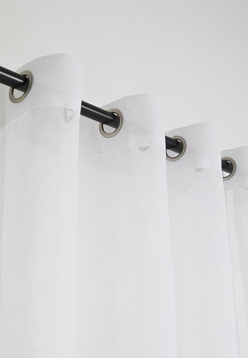 Sixth Floor - Linen Look Textured Slub Semi Sheer Eyelet Curtain - White