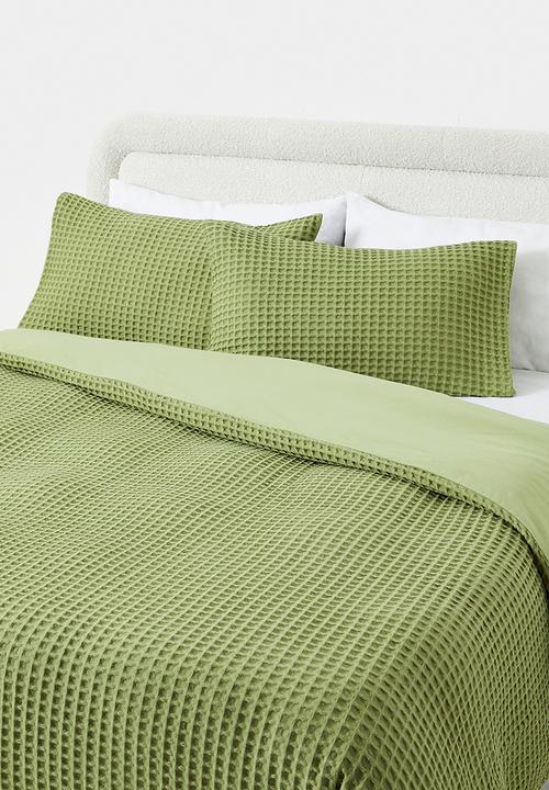 Sixth Floor - Mesa Cotton Waffle Duvet Cover Set - Sage