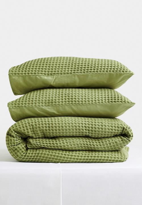 Sixth Floor - Mesa Cotton Waffle Duvet Cover Set - Sage