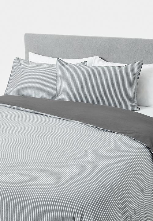 Sixth Floor - Slate Cotton Yarn Dye Stripe Duvet Cover - Grey
