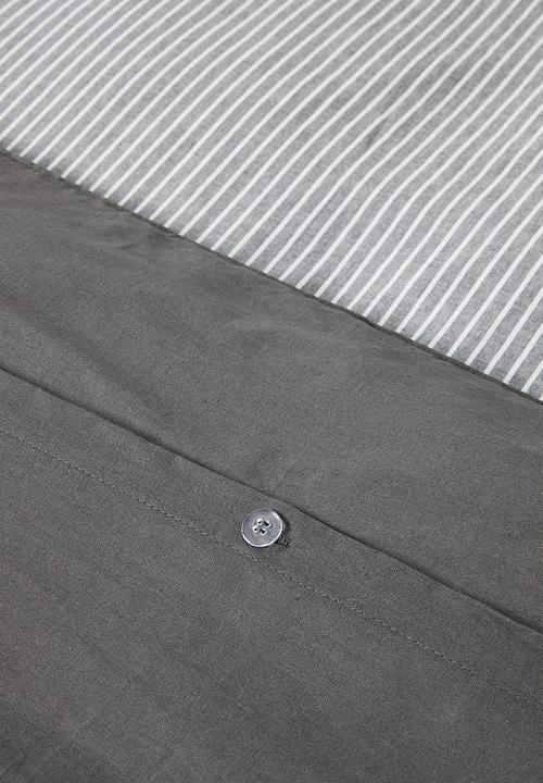 Sixth Floor - Slate Cotton Yarn Dye Stripe Duvet Cover - Grey