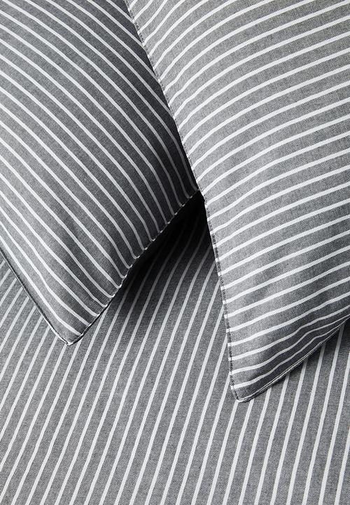 Sixth Floor - Slate Cotton Yarn Dye Stripe Duvet Cover - Grey