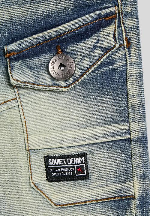 SOVIET - Boys Cargo Pocket Denim Short - Tea Stain