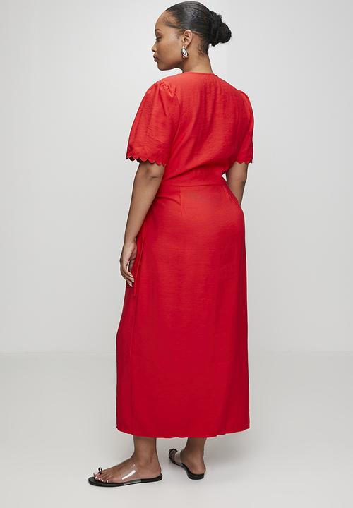 Me&B - Plus Functional Wrap Dress with RicRac Detail - Red