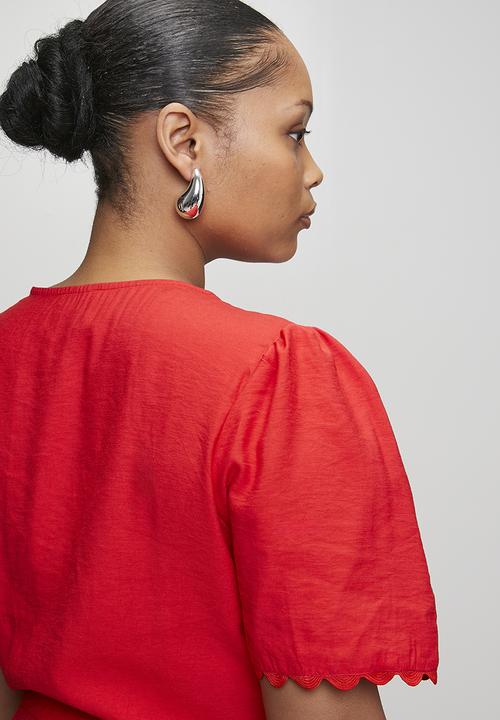 Me&B - Plus Functional Wrap Dress with RicRac Detail - Red