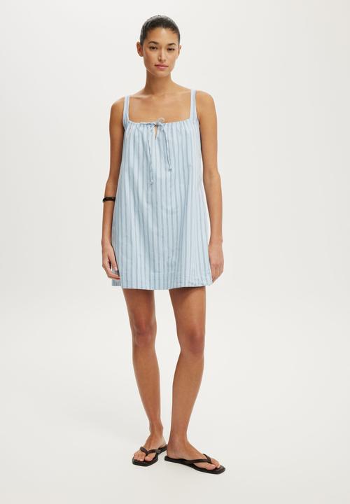 Cotton On - Willow Mini Dress - Holly Stripe Seaside Blue