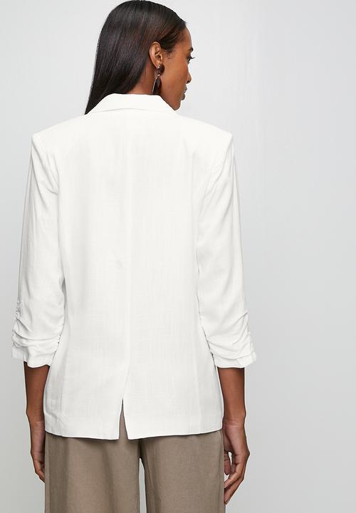 Stella Morgan - 3/4 Sleeve Single Button Linen Blend Slouchy Jacket - White