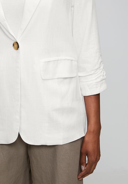 Stella Morgan - 3/4 Sleeve Single Button Linen Blend Slouchy Jacket - White