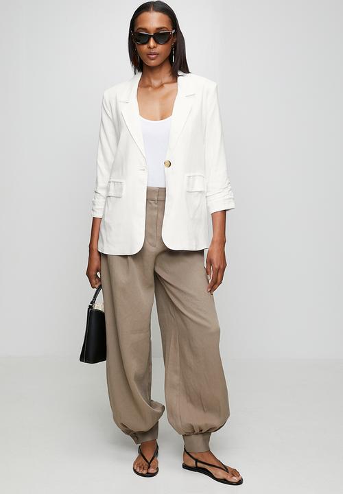 Stella Morgan - 3/4 Sleeve Single Button Linen Blend Slouchy Jacket - White