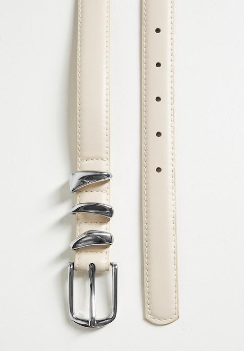 Tessa Design - Lilac Slim Belt With Stackled Silver Belt Keepers - Beige