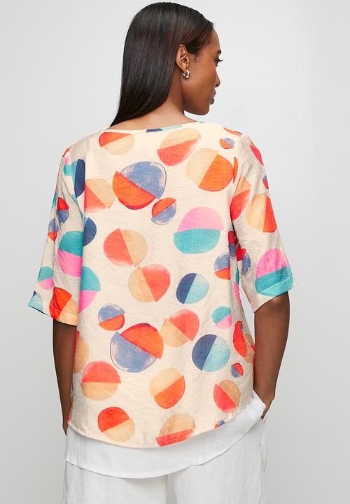 Stella Morgan - Half Sleeve Regular Fit With Under Slip On Front And Back Hem - Multi Orange