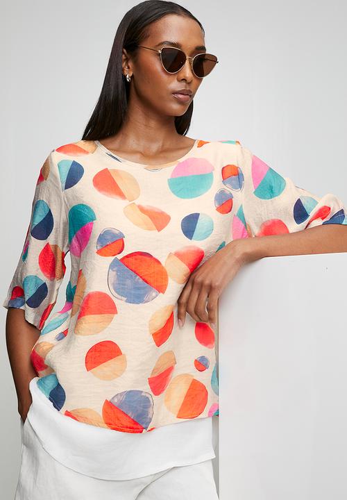 Stella Morgan - Half Sleeve Regular Fit With Under Slip On Front And Back Hem - Multi Orange