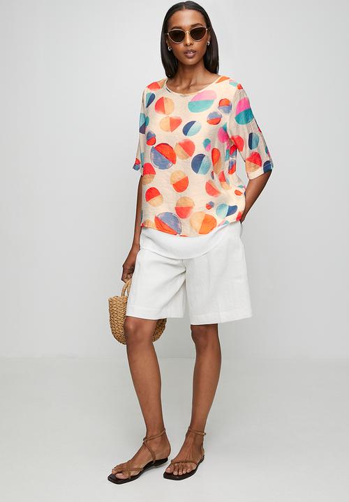Stella Morgan - Half Sleeve Regular Fit With Under Slip On Front And Back Hem - Multi Orange