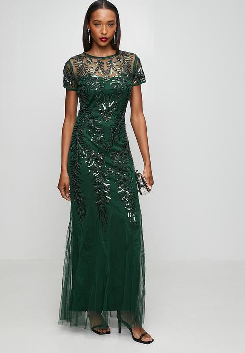 Stella Morgan - Cap Sleeve Sequin Maxi Dress With Mermaid Hem - Emerald