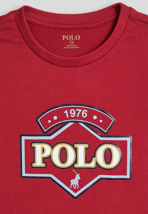 POLO - Boys Calvin Printed Short Sleeve Tee - Dark Red