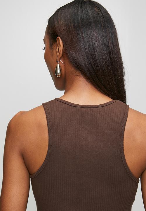Brave Soul - Ladies Midi Ribbed Jersey And Poplin Mix Dress - Dark Brown