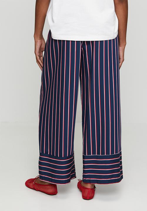 Me&B - Navy Stripe Wide Leg Pant - Navy stripe