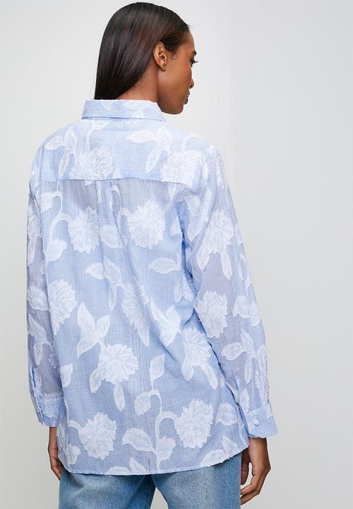 Izabel London - L/S Button Through Stripe Shirt - Blue