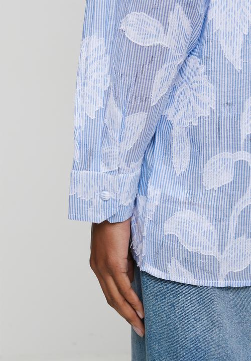 Izabel London - L/S Button Through Stripe Shirt - Blue