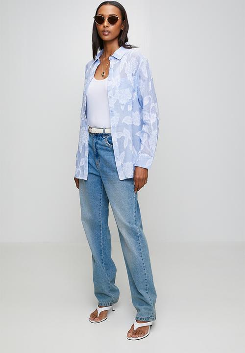 Izabel London - L/S Button Through Stripe Shirt - Blue
