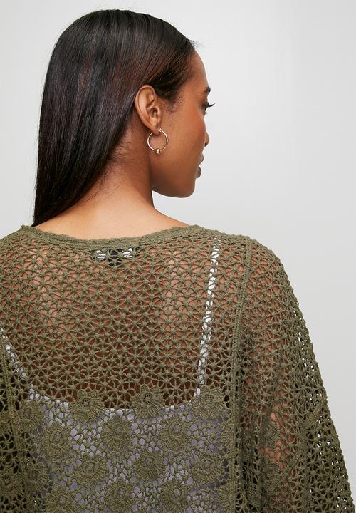 Izabel London - Batwing Sleeve Cardi In Lace - Khaki