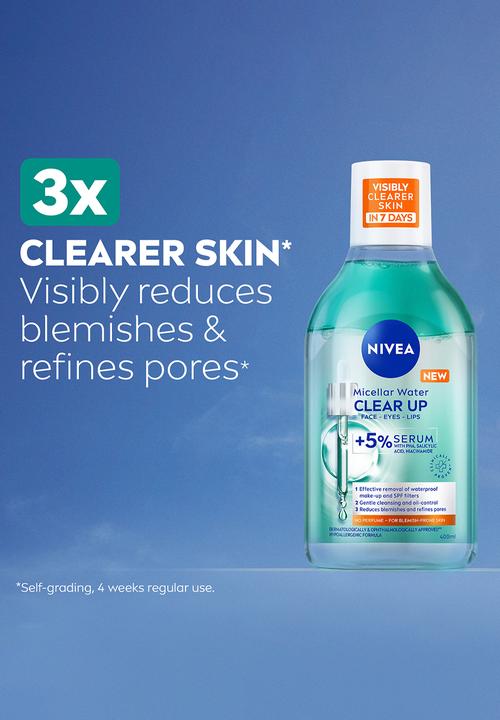 Nivea - Clear Up Face Micellar Water 5% Serum Effective Make-up & SPF filters Removal - 400ml