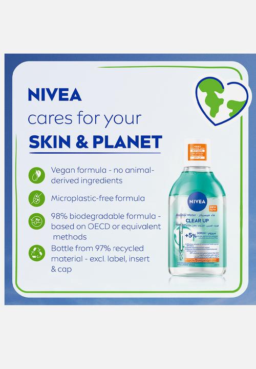 Nivea - Clear Up Face Micellar Water 5% Serum Effective Make-up & SPF filters Removal - 400ml