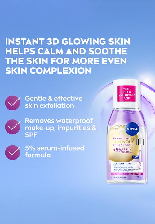 Nivea - LUMINOUS630 Skin Glow Micellar Water Effective Make-up Remover - 125ml