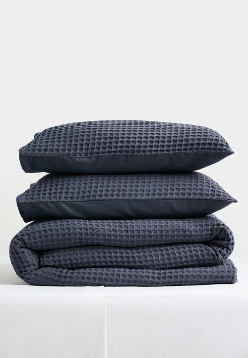 Sixth Floor - Mesa Cotton Waffle Duvet Cover Set Navy