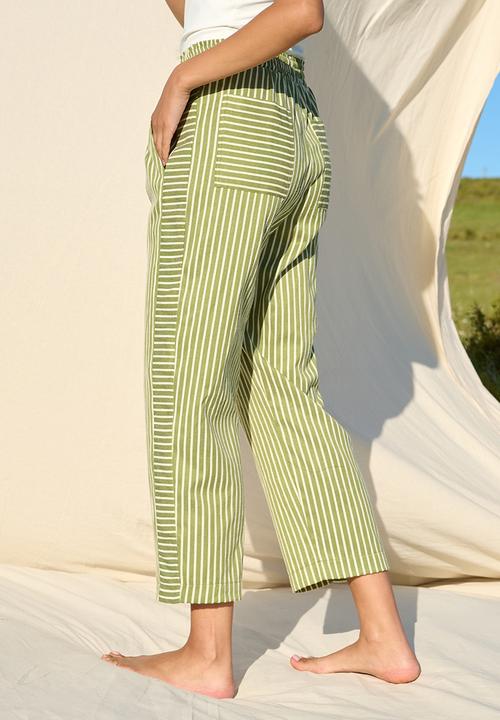 Me&B - Stripe Tapered Leg With Contrast Panel - Green