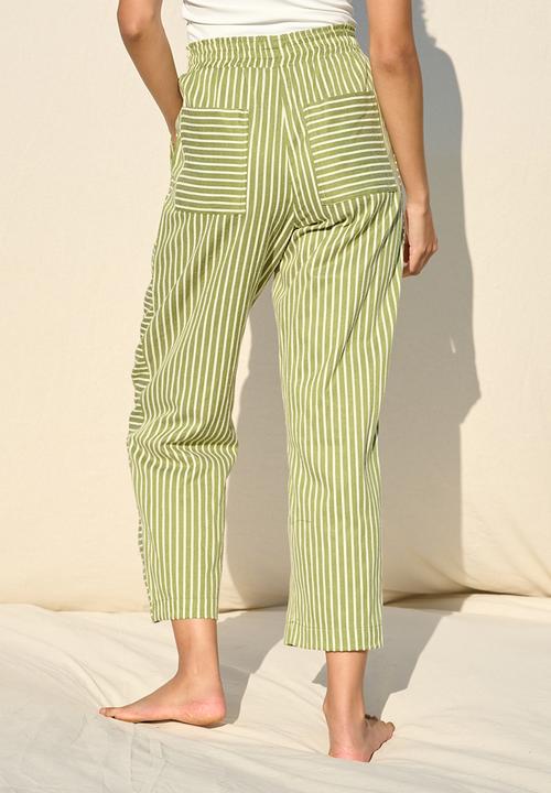 Me&B - Stripe Tapered Leg With Contrast Panel - Green