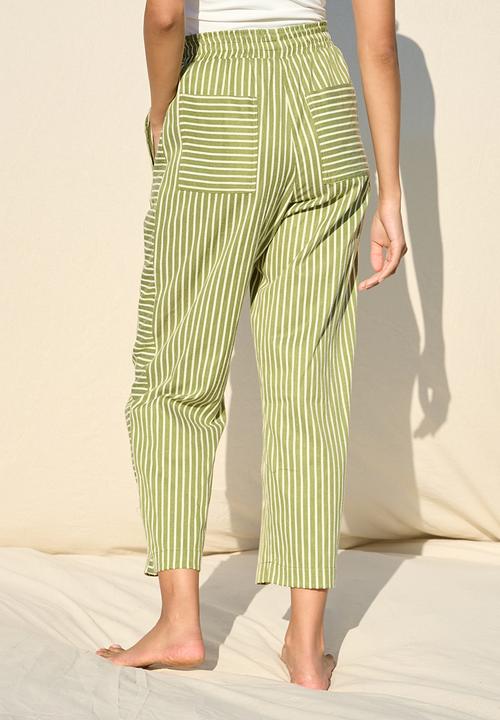 Me&B - Stripe Tapered Leg With Contrast Panel - Green