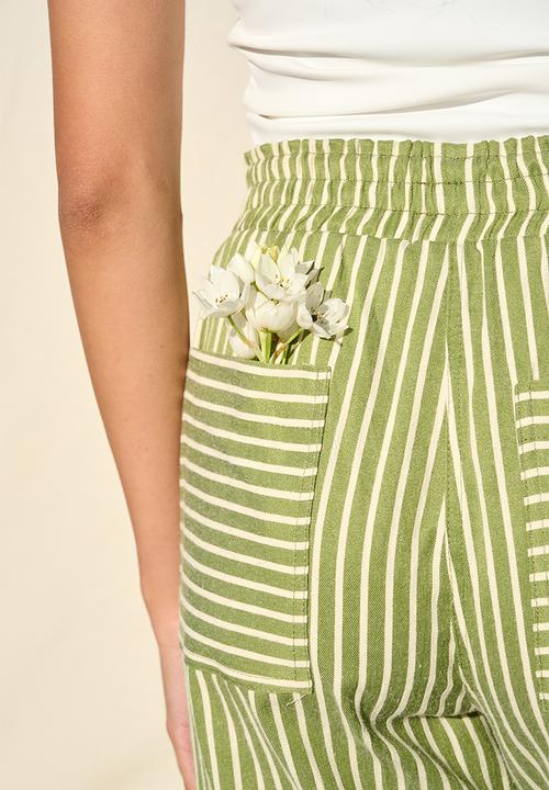 Me&B - Plus Stripe Tapered Leg With Contrast Panel - Green