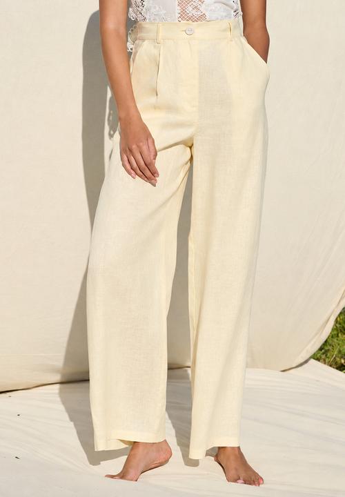 Me&B - Plus 100% Linen Full Length Pant - Yellow