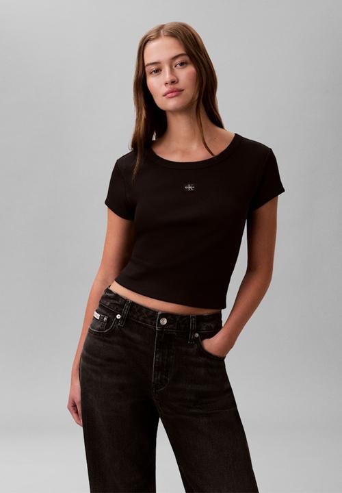 Calvin Klein - Woven label baby rib baby tee - black