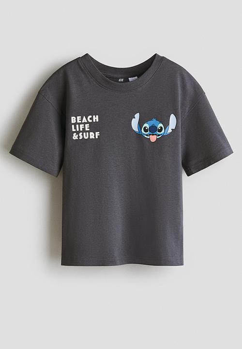 H&M - Oversized printed t-shirt - dark grey/lilo & stitch