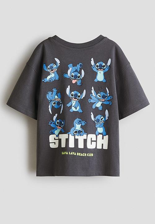 H&M - Oversized printed t-shirt - dark grey/lilo & stitch