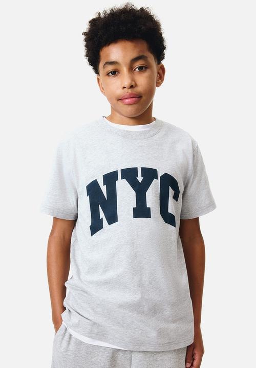 H&M - Printed cotton t-shirt - light grey marl/nyc
