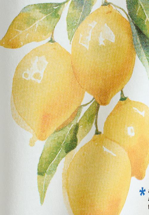 H&M - Oversized cotton t-shirt - white/lemons