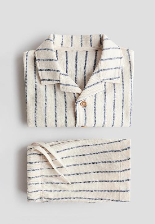 H&M - 2-Piece cotton jersey set - light beige/blue striped