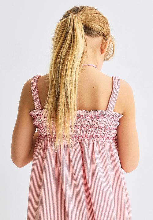 H&M - Smocked strappy dress - red/beige striped